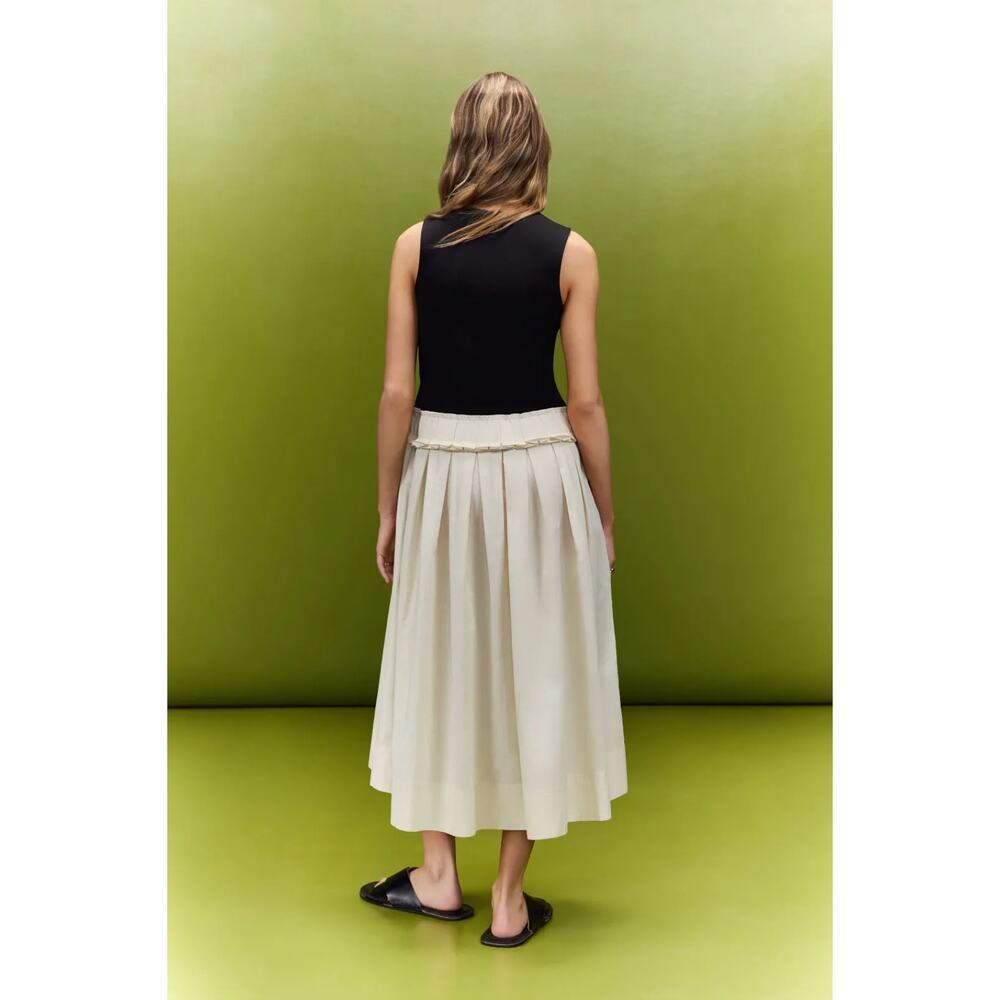 Plan C Knit Poplin Two Toned Pleated Midi Dress Mixed Media Sz 8 - Picture 2 of 7